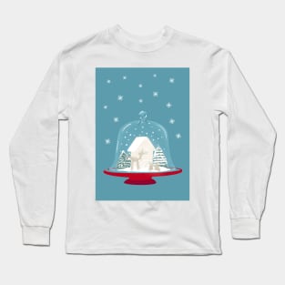 Vintage Christmas Cloche on Red Platter With Gingerbread Biscuit Scene Long Sleeve T-Shirt